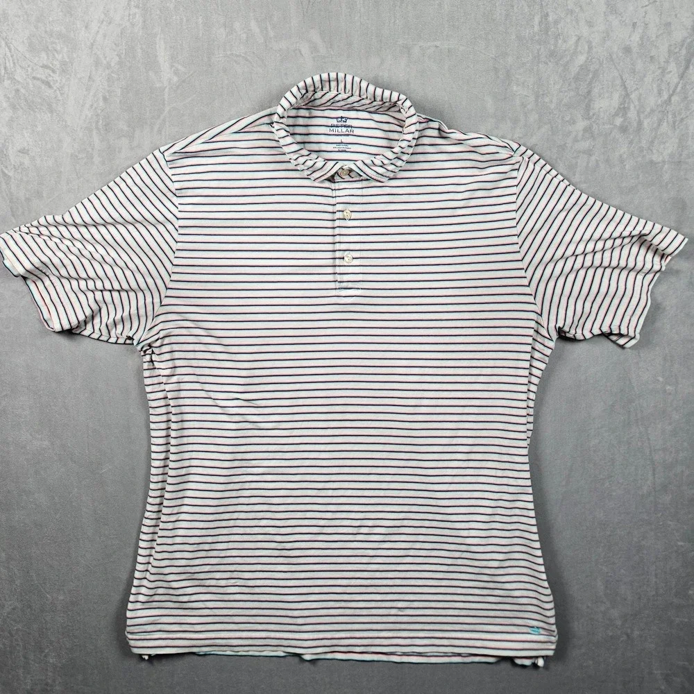 Peter Millar Polo Shirt Mens White Striped Seaside Wash Cotton Stretch Golf - Picture 3 of 12